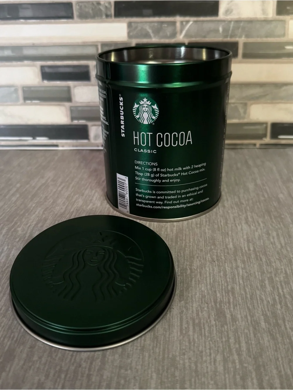 Rare Starbucks Metallic Green Hot Cocoa Storage Tin Canister (Empty)